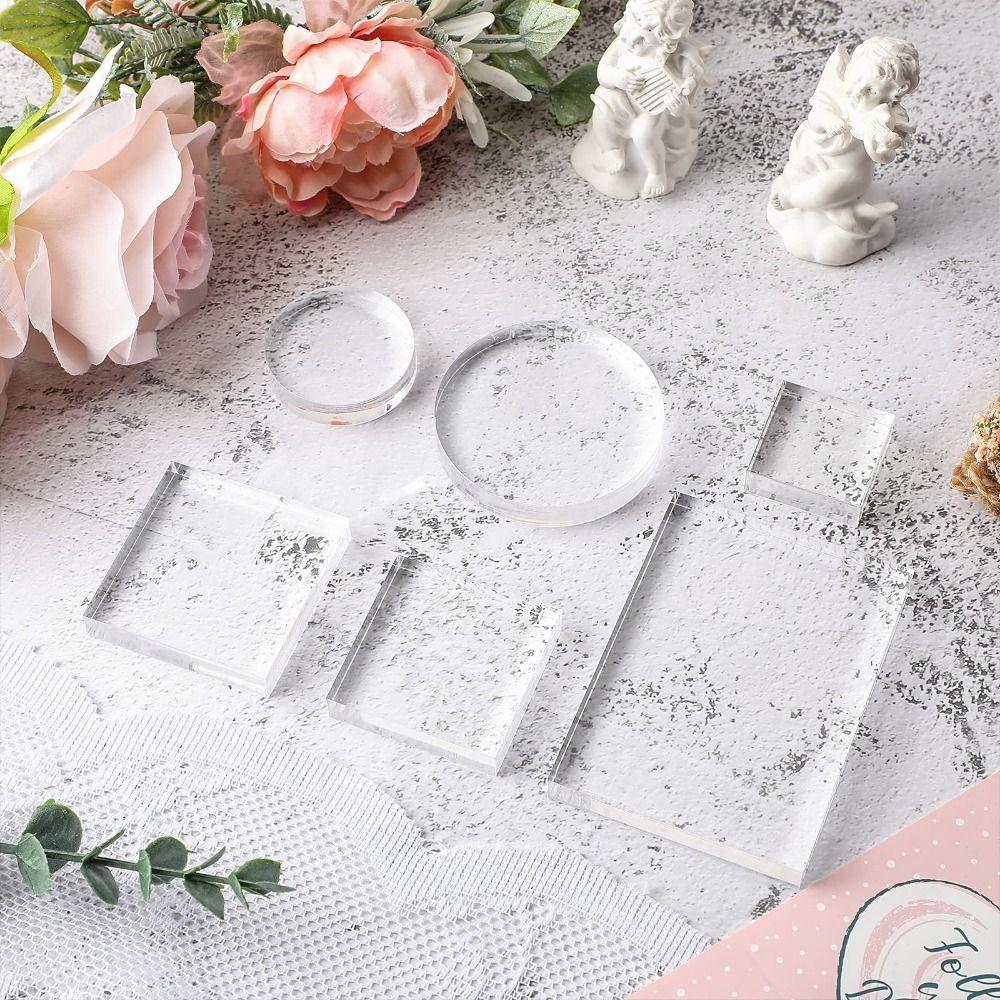 6Pcs with Grid Lines Clear Stamping Tools Clear Stamp Display Block Photo Album Decorative