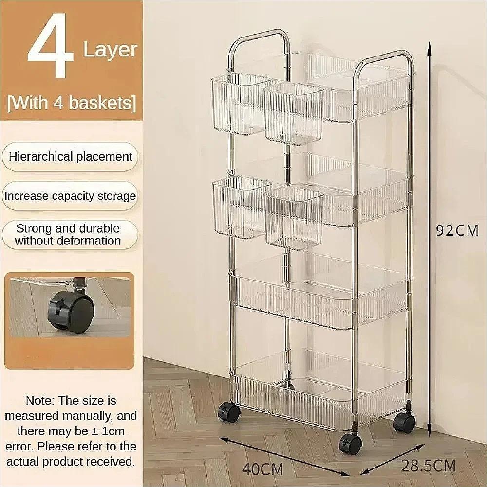 Transparent Rolling Cart Storage Shelfs Multilayer Multifunctional Simple and Modern Trolley Mobile Shelf Multi-Layers Storage