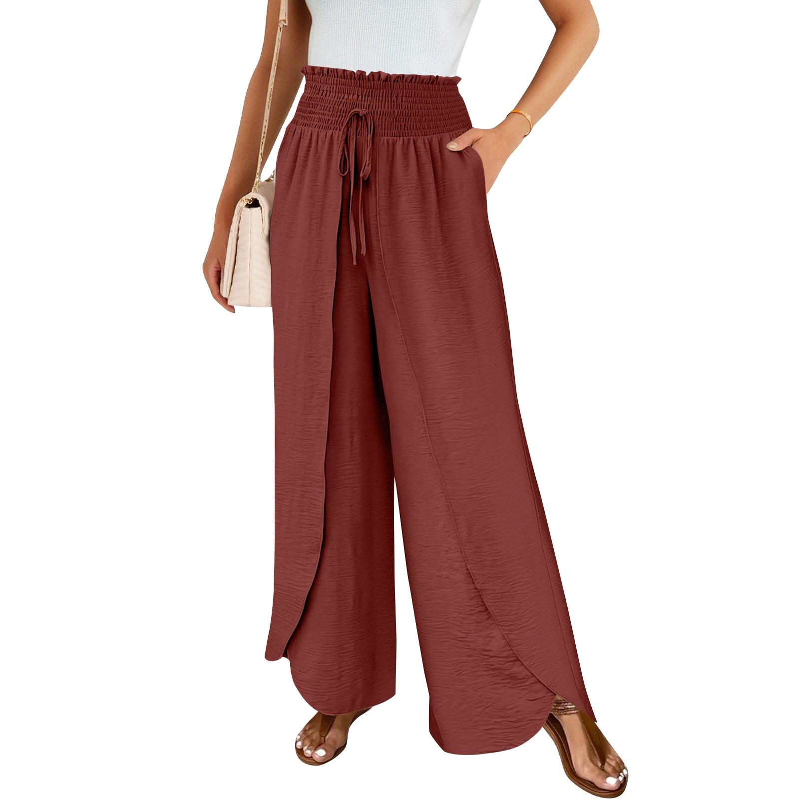 

Женские повседневные свободные брюки из хлопка и льна с перекрестной резинкой S киноварь