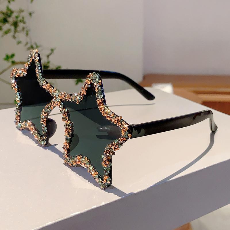 Chic Stars Design Pink Shades Women Rhinestone Shiny Trends Decor Sun Glasses New Ins Brand Holiday Beach Sunglasses