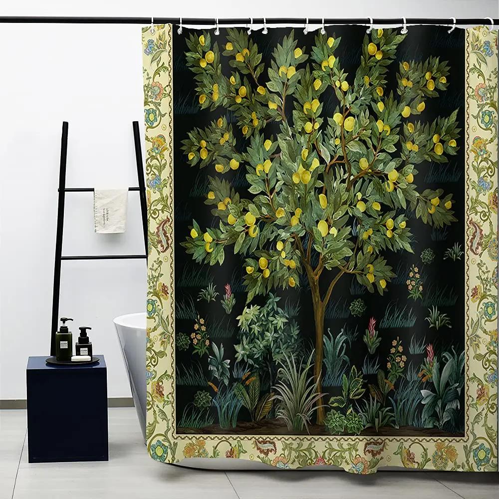 William Morris Shower Curtain,Green Shower Curtain Set For Bathroom Heavy Weight Fabric Decorative Bath Curtain Washable Curtain