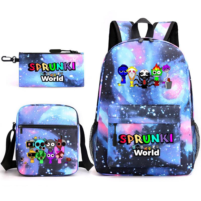 Rhythm Box Game Merchandise Elementary School Bag Sprunki Cartoon Starry Sky Backpack 3-piece Set D