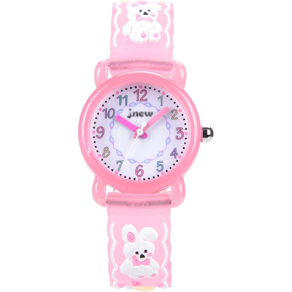 Maeau Kids Quartz Analog Watch Waterproof Pink Rabbit Design Girls Wristwatch for School and Birthdays