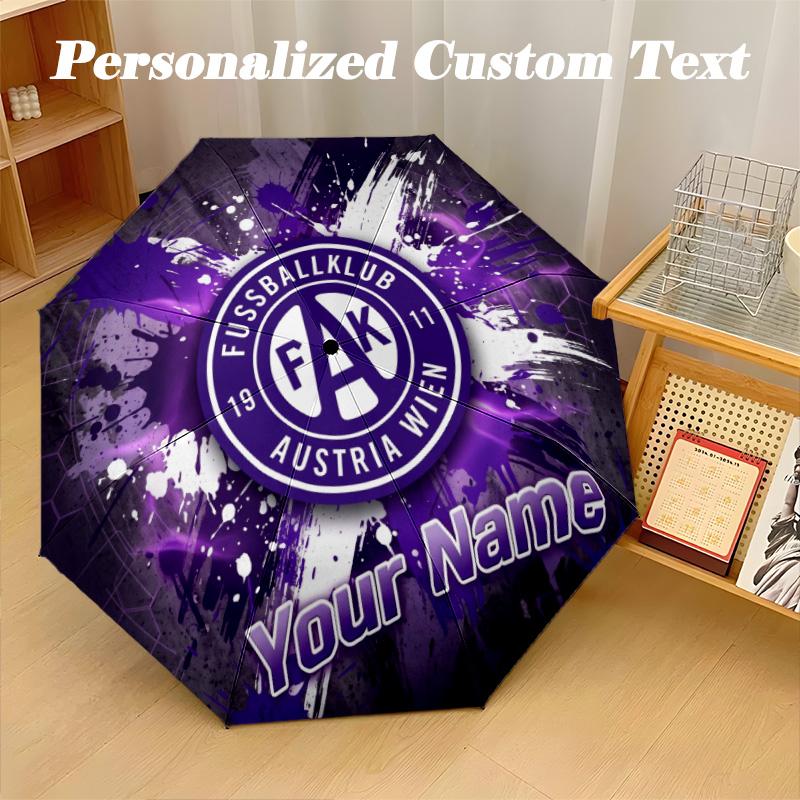 8 Rib Auto Folding Umbrella Austria Wien FC Print Custom Name Text Portable Rain Gear