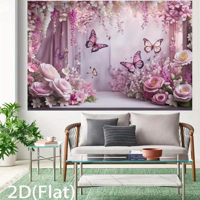 2D Flat Surface 1 Piece of Pale Pink Rose and Butterfly Floral Background Fabric Suitable for Indoor/outdoor Parties
