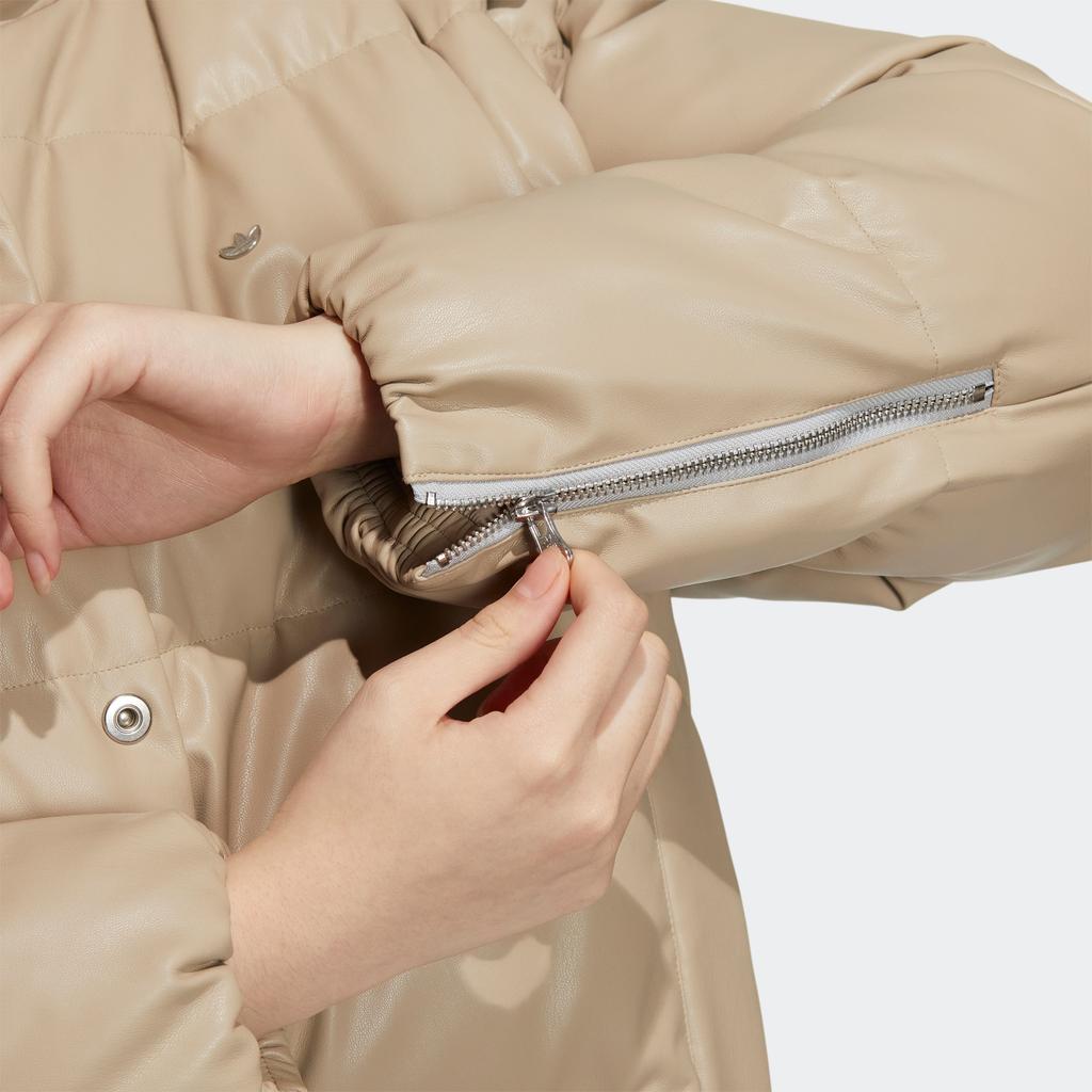 Adidas Originals Trefoil Down Jacket With Embroidered Brand Logo And Single-Breasted Hooded Design Women Outerwear Brown HS9527