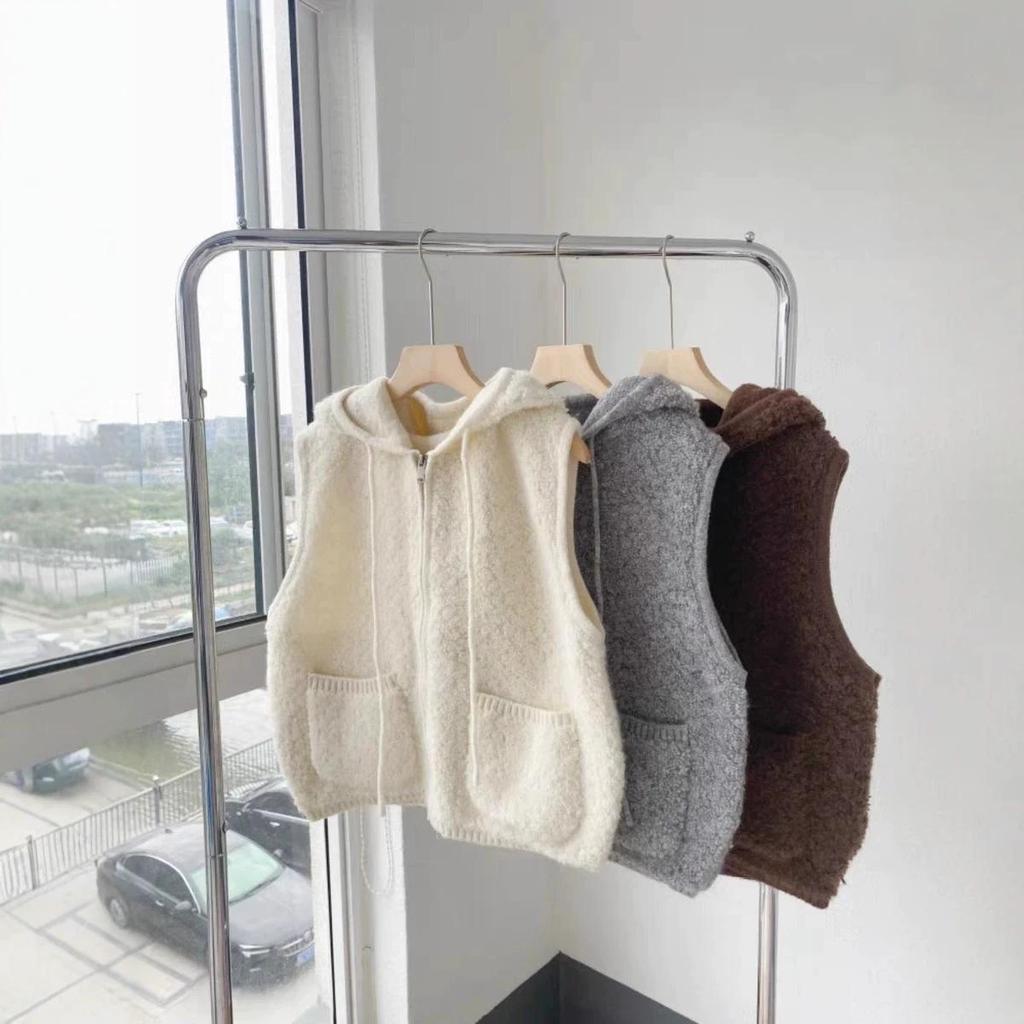 Korean Casual Lambswool Hooded Cardigan Vest for Women - 2025 Autumn/Winter Collection