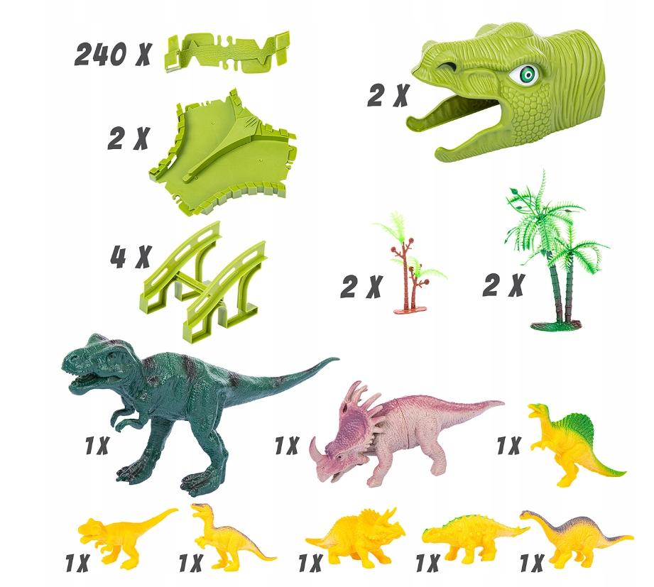 TOR WYŚCIGOWY SAMOCHODOWY PARK DINOZAURÓW TUNELE AUTKO FIGURKI DINO 240el