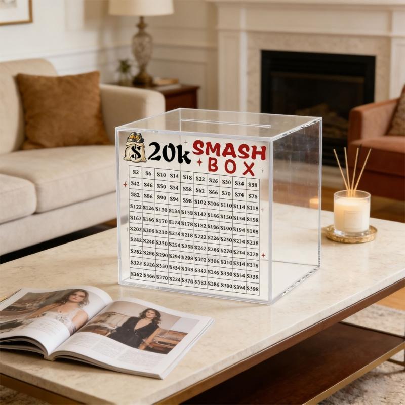 10K/20K Smash Box Money Saving Challenge,Clear Acrylic Piggy Banks Break To Open Cash Vaults,Cash and Coin Collection Box