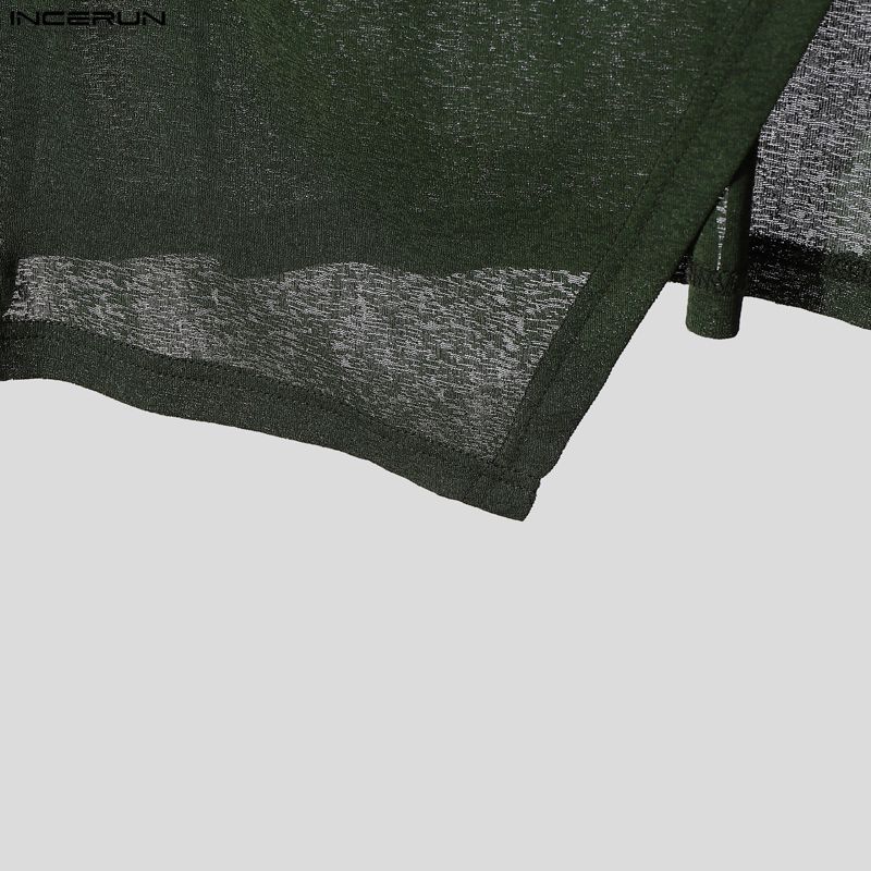 INCERUN Herren Langarm Unregelmäßiger Saum Rollkragen Durchsichtige T-Shirts Transparente Oberteile