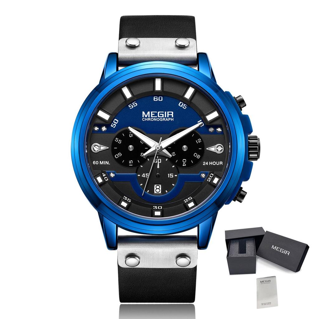 MEGIR Mode Militär Sportuhren für Herren Wasserdichte Quarz-Armbanduhr Chronograph Leuchtendes Kalenderdatum 24-Stunden 2080