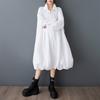 Women Oversized Shirt Dress Solid Color Zipper Long Sleeve Midi Dress Loose Lantern Hem Casual Dress