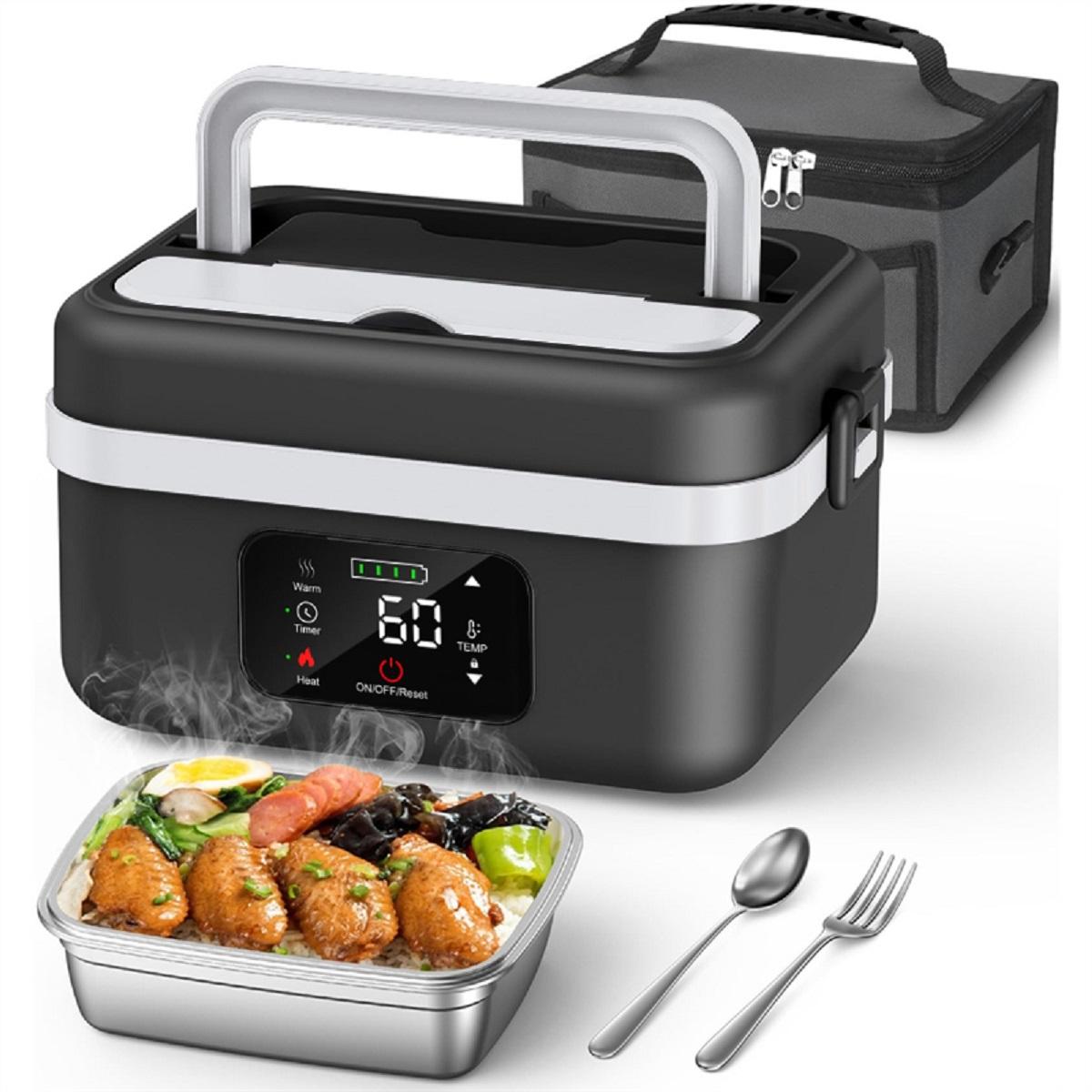 8000mAh Rechargeable Timer Automatic Heating Lunch Box 1L Portable Food Warmer with Fork and Spoon and Insulated Carrying Bag 1 Other чёрный 19380₽