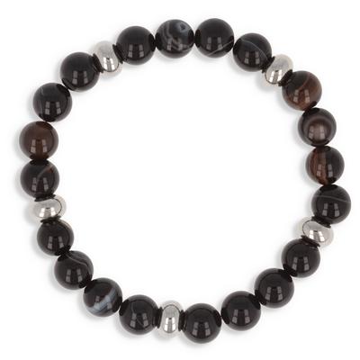 [R0670] - 'Minéralia' schwarz gestreiftes Stahlarmband (Achat) - 8 mm