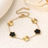 Fashion New Titanium Steel Five-leaf Flower Two-color Splicing Bracelet Women's Jewelry Gift Banquet