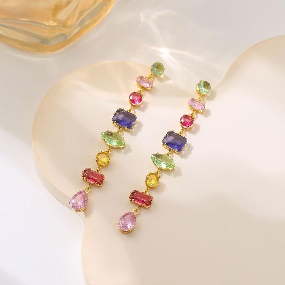 Colorful Zircon Necklace Bracelet Eariings Zircon Fashion Jewelry Accessory Evening Dinner