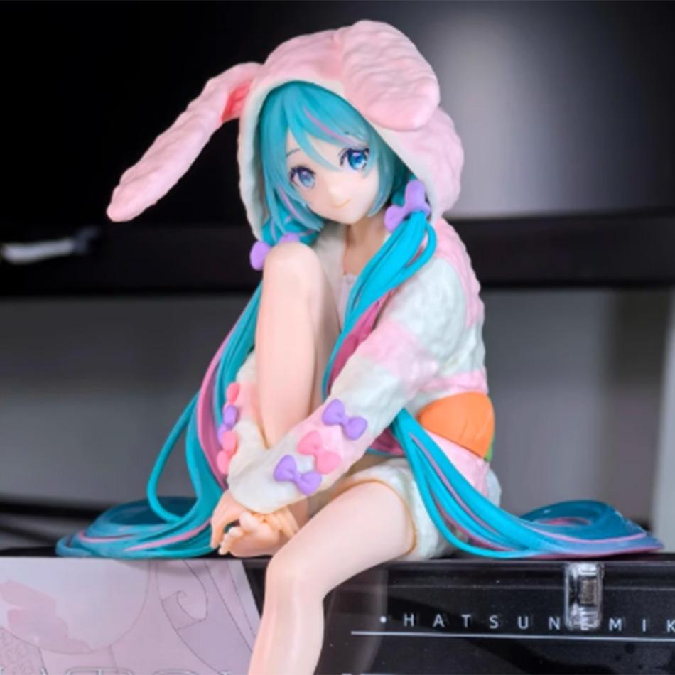 15Cm Anime Hatsune Miku Action Figure With Rabbit Ear Pajamas Pvc Model Toy Doll Noodle Stopper Collectible Gift