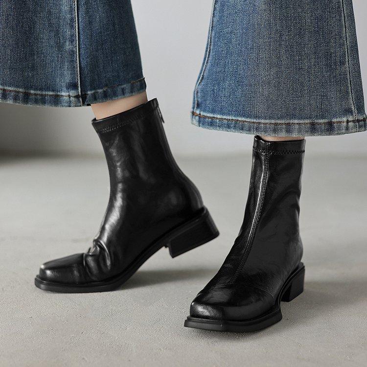 Soft leather version~ Small short boots for women in the autumn of 2025 New thick heel versatile casual fashion elastic thin boots for children