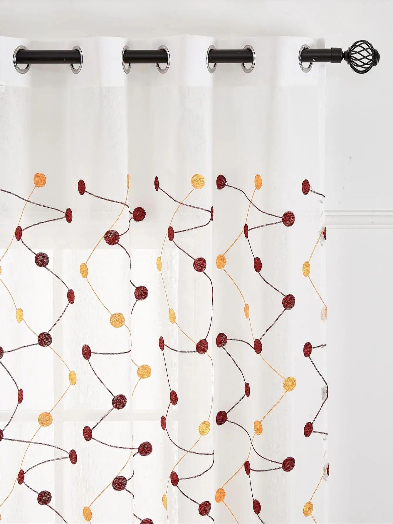 

Sheer Curtains 84 Inches Length Embroidered Line with Rounded Pattern Pocket Faux Linen Semi Sheer Voile Window Cur 100x200cm&Grommet Top белый