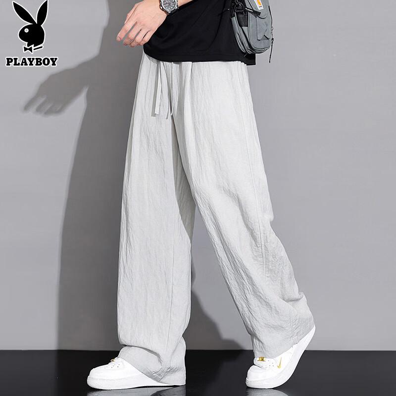 PLAYBOY Men's Summer Quick-Dry Ice Silk Straight-Leg Casual Pants
