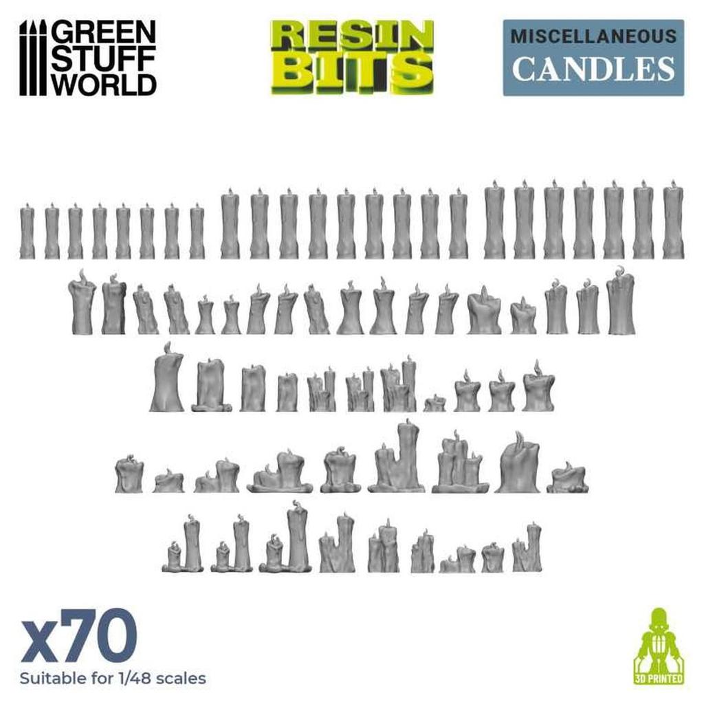 Green Stuff World Candles 70pcs Miniature Accessories GSWD-2104 Unpainted Resin Parts for Diorama 1/48 1/35 Scale Wargames