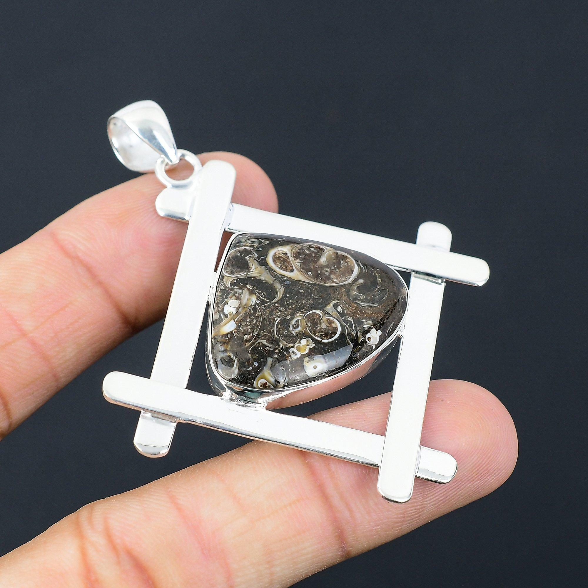 

Natural Turritella Agate Gemstone Jewelry 925 Sterling Silver Pendant For Girls