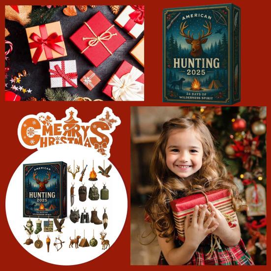 American Hunting Advent Calendar 2025 24 Days Christmas Countdown with 2D Hunting-Themed Surprises And Mini Survival Charms for Hunters Outdoorsmen