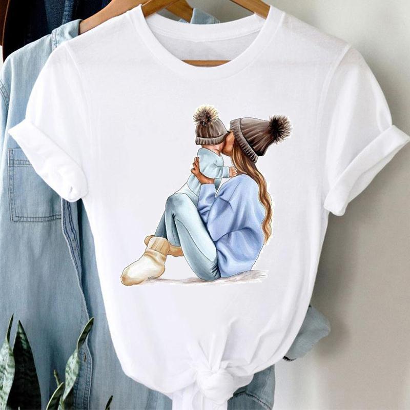 Damen T-Shirt Süße Familienkleidung Lässiges Print-T-Shirt Mama Mutter Mama Oberteil Sommer Mode Kurzarm Dame Weibliches Grafik-T-Shirt