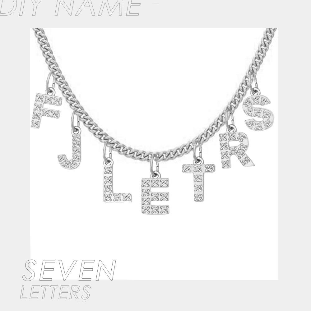 DIY Simple English Letter Necklace with Diamond Inlaid Pendant, Stainless Steel Jewelry for Europe and America.