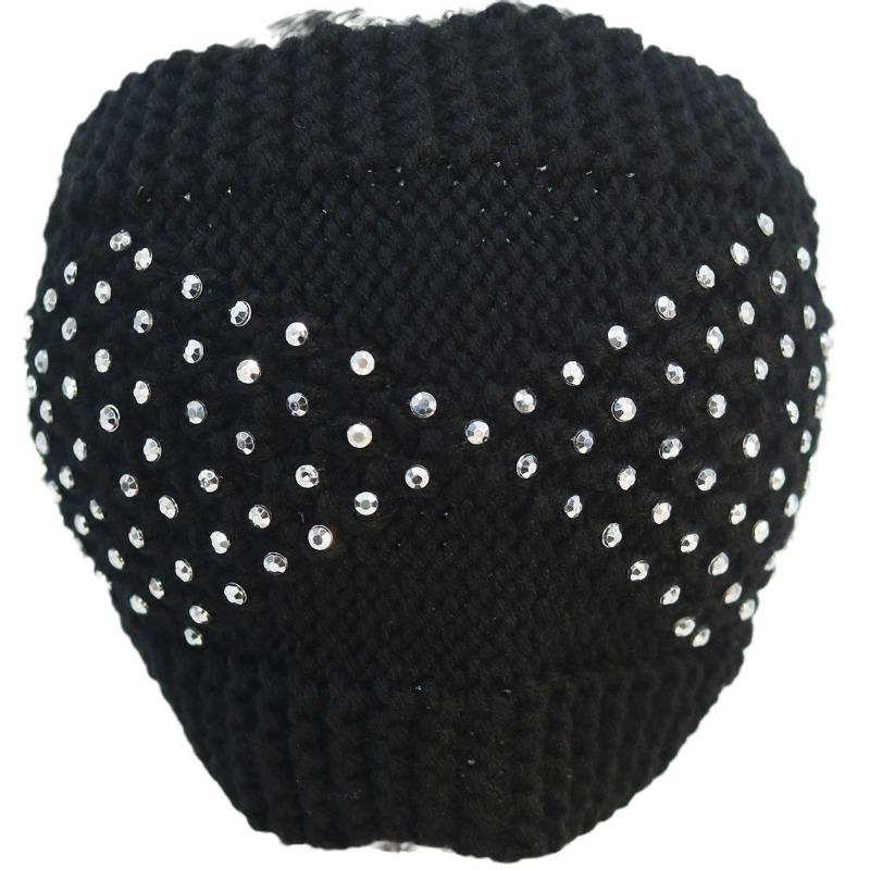 Meier Women's fall/winter knit beanie, headband hat, turban hat, open top hat - handmade with rhinestone embellishments