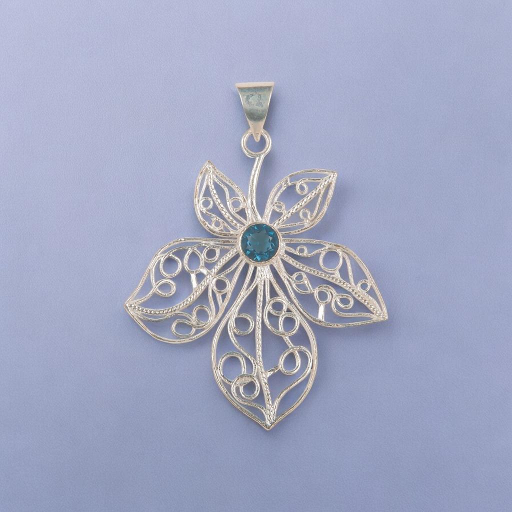 Natural London Blue Topaz  Gemstone 925 Sterling Silver Jewelry Pendant 2.29" CP-19-7