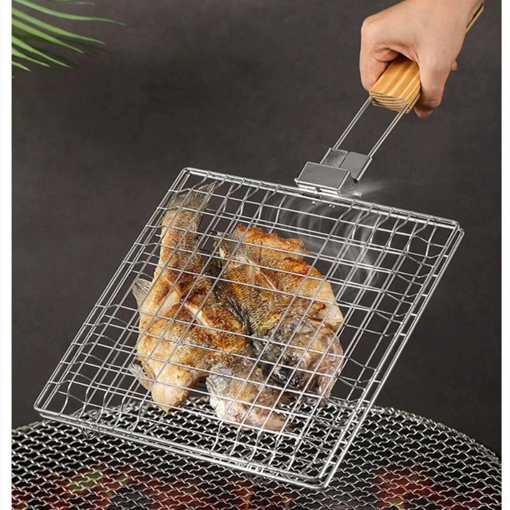 Easy To Clean Portable BBQ Net With Handle BBQ Grilling Basket Durable Grill Basket  Grilled Fish