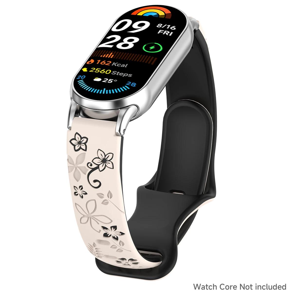 

Ремешок с гравировкой цветов для Xiaomi Mi Band 9 8 силиконовый умный браслет дышащий браслет ремешок для запястья 8 ремешок9 аксессуары для ремешка For Mi Band 8