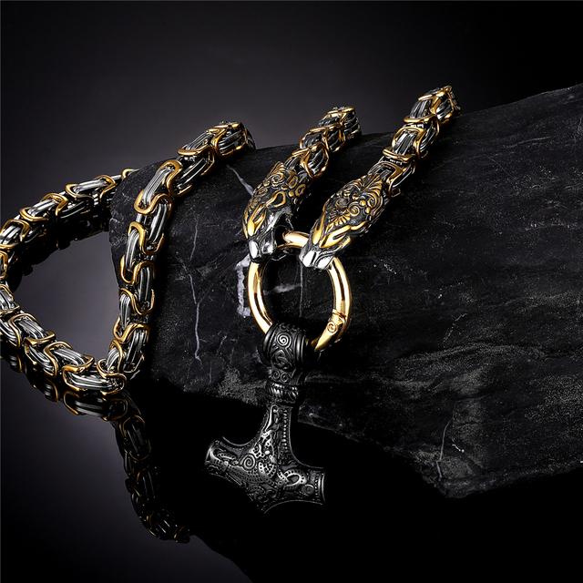 Herren Drachenkopf Halsketten Wikinger Vegvisir Amulett Anhänger Nordische Runen Anker Edelstahl Mix Gold Königskette Schmuck