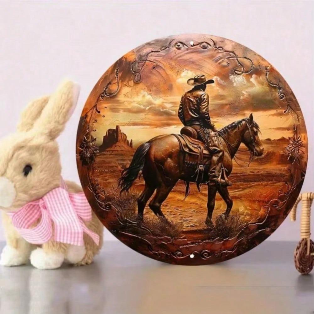 Westlicher Cowboy Metallwandkunst HD Texturierter Druck Wasserdicht Wohnkultur für Bar Badezimmer Küche Wohnzimmer Halloween