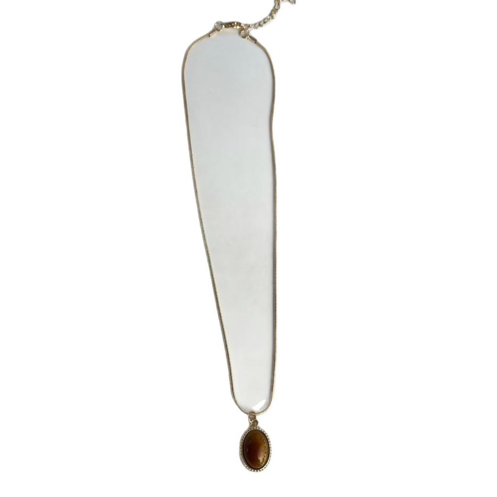 Retro temperament Maillard tiger's eye stone double-layer stacked necklace women's light luxury niche cold wind high-end sweater chain