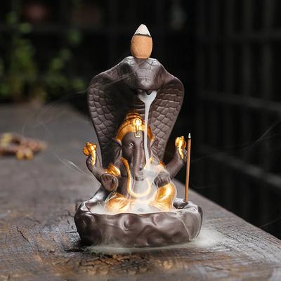 Quemador de incienso creativo de reflujo, porta incienso artesanal de arcilla morada, forma de serpiente, dios elefante, pequeño buda, quemador de incienso de reflujo