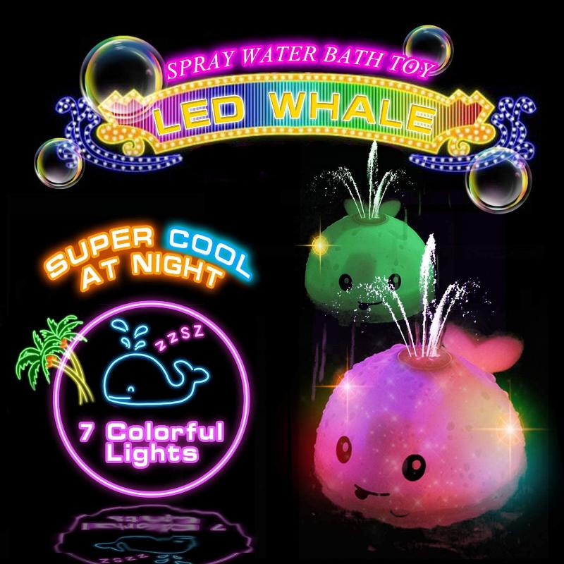 1pc Baby Bath Toys, Whale Induction Squirt Toy LED Light Up Bath Toys, Bathtub Shower Toys for Baby Toddlers Pool Fountain Toy