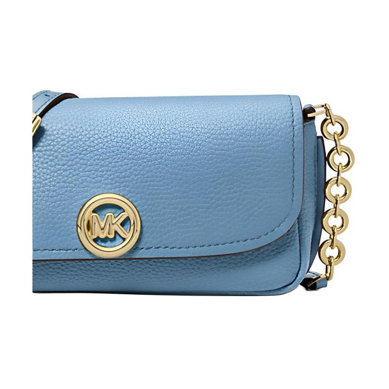 MICHAEL KORS Nolita gold hardware chain lettering leather shoulder bag crossbody bag small women's light blue