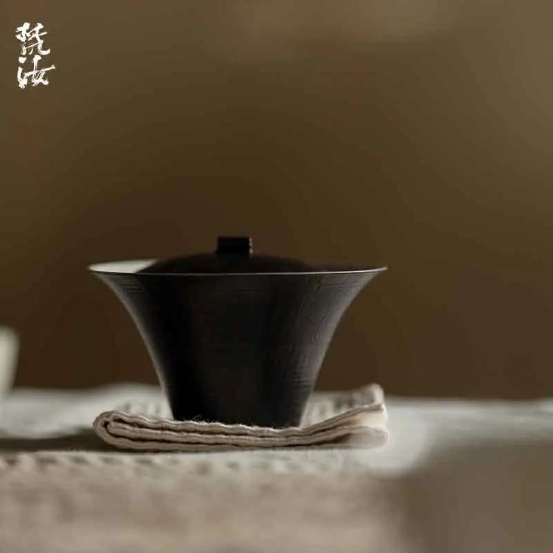 Japanese Handmade Tea Tureen Teacup Coarse Pottery Gaiwan White Moon Kungfu Tea Set Retro Thin Teapot Puer Saw Clay Tea Tool 130ml