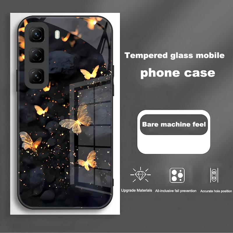 Handyhülle Für Infinix Hot 50 Pro Plus Hülle Harte PC Stoßfeste Abdeckung Gehärtetes Glas Hülle Hot 50 Pro+ Vollständige Schutzhülle Funda