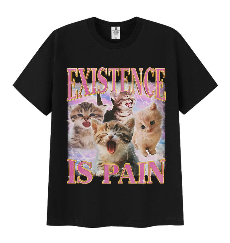 

Существование — это боль Смешная футболка с мемом про кота Мужская Женская Эстетичная одежда Футболки с коротким рукавом Летние Хлопковые топы Винтажная футболка 4XL