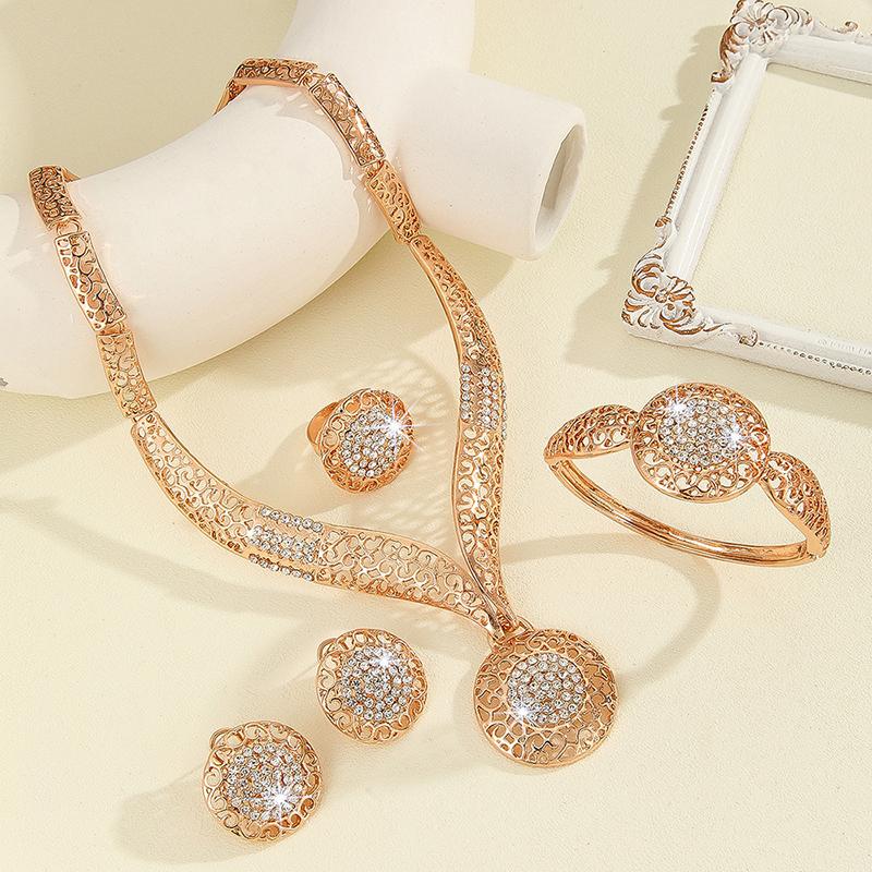 Hollow Chain Necklace Earrings Ringsbracelets, Jewelry Set Ladies' Bridal Banquet Jewelry Set