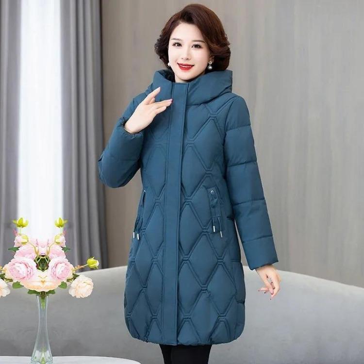 Warme dicke Winter-Daunenjacke für Damen Lockere lange Parkas mit Kapuze Schneebekleidung Übermantel Lässiger Wintermantel