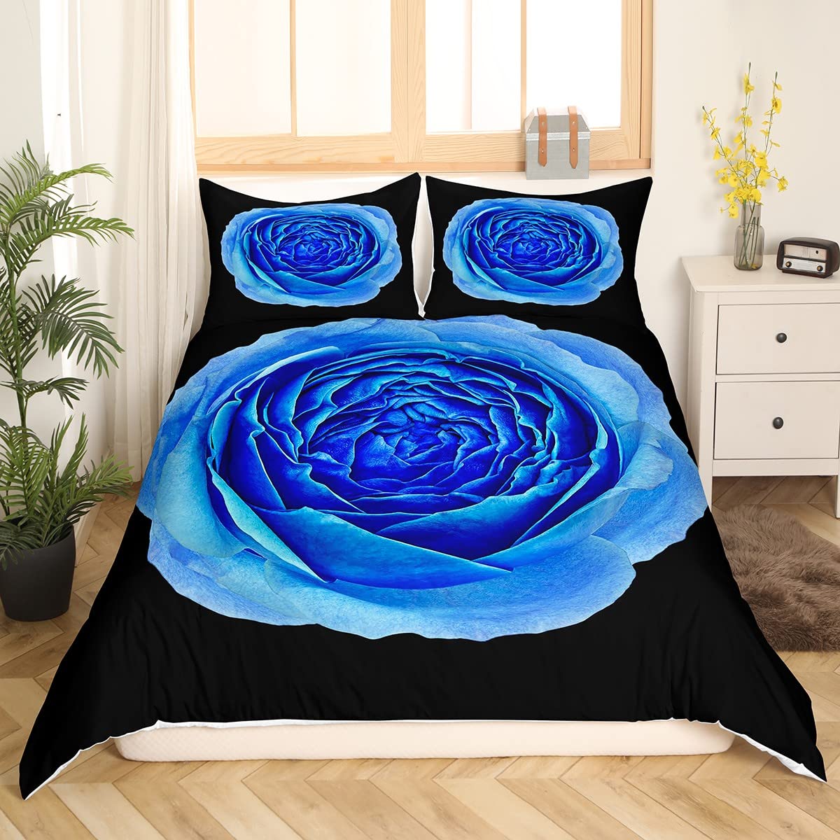

Blue Rose King Queen Bedding Set Romantic Floral Duvet Cover Abstract Water Ripples Flower Comforter Cover Polyester Quilt Cover 140x210cm 2pcs