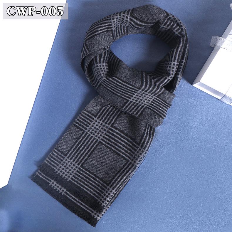 2025 Winter Men's Black Grey Plaid Imitation Cashmere Scarf