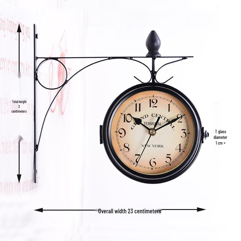 

Creative European Wrought Iron Double-Sided Wall Clock: Retro Living Room Décor
