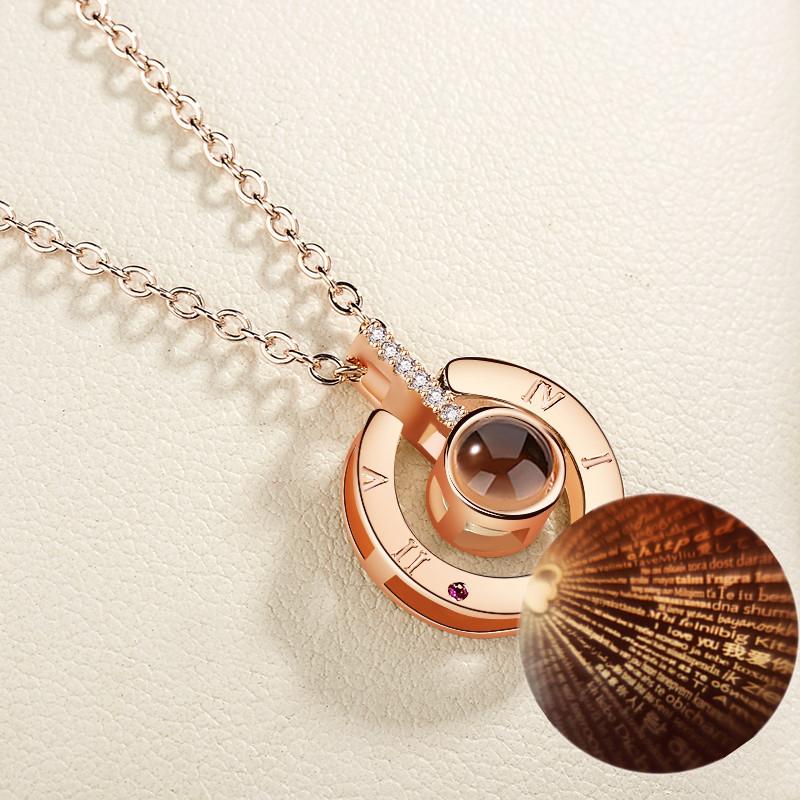 Dropshipping I LOVE YOU In 100 Languages Projection Necklace For Memory Of LOVE Choker Collier Round Shaped Drop Shipping