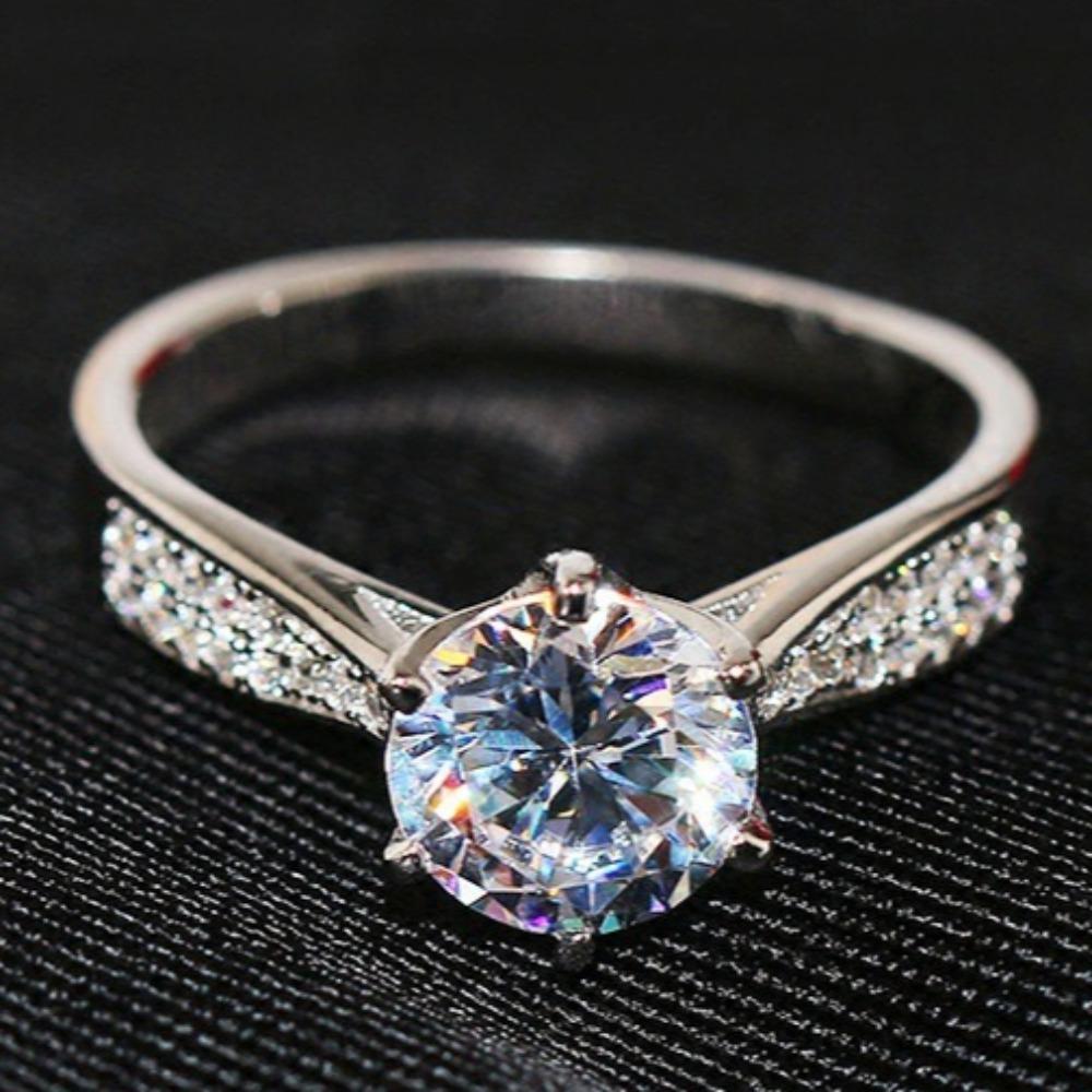 Classic Six Prong Ring White Gold Plated Zirconia Women Ring Luxury European Style Jewelry