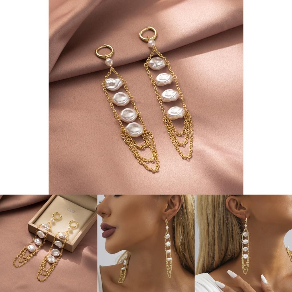 Elegant Irregular Faux Pearl Pendant Earrings For Women Modern Tassel Jewelry 2023